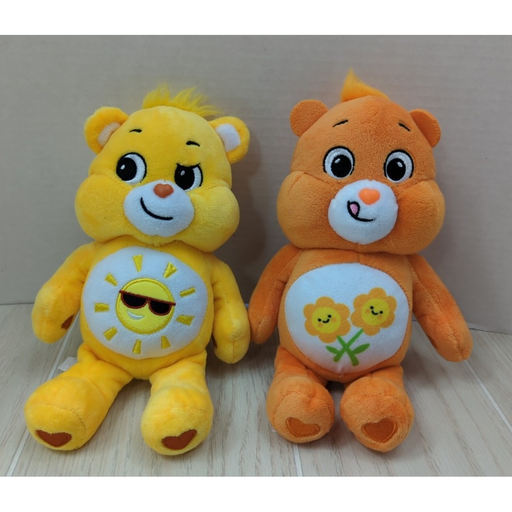 Care Bears Basic Fun 10" Friend bear Funshine lot 2 plush yellow orange flowers